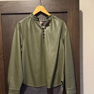 Pilcro Sage Green Faux Leather Blouse
